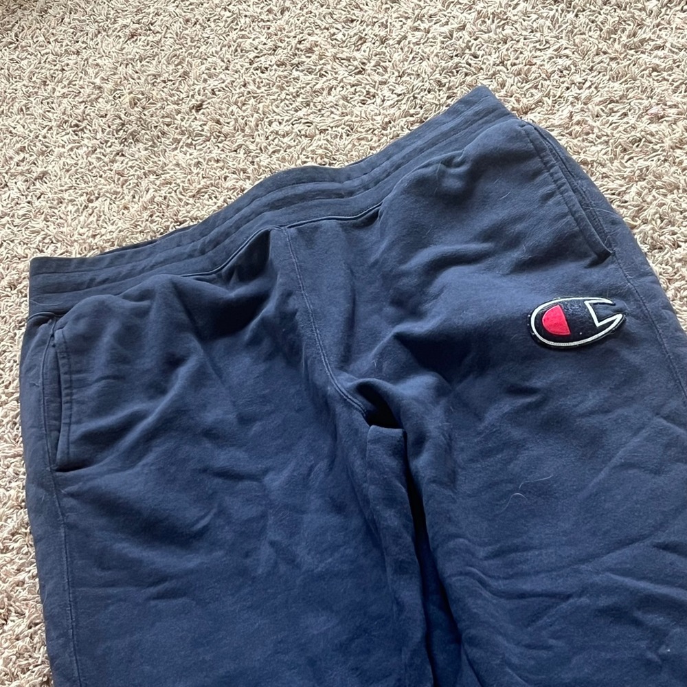 Champion Mens Navy Blue Fleece Joggers Sweatpants Big Logo XL